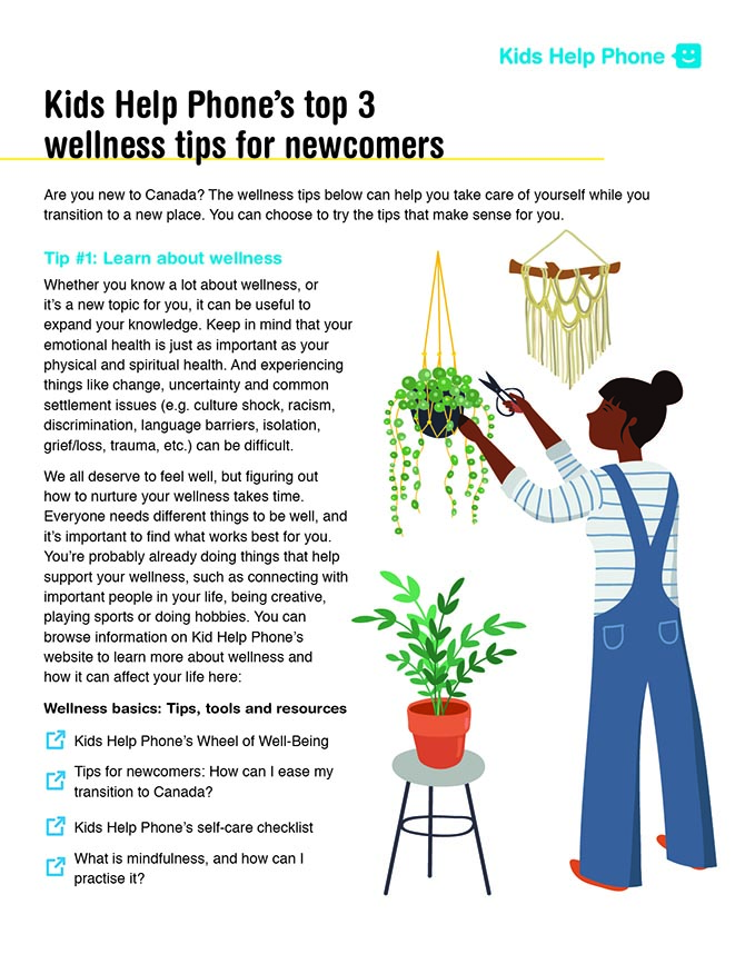 Kids Help Phone’s top 3 wellness tips for newcomers PDF