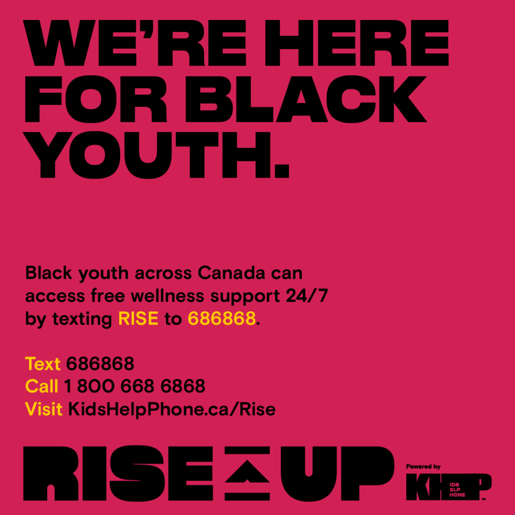 Kids Help Phone social card with contact info titled "We're Here for Black Youth"