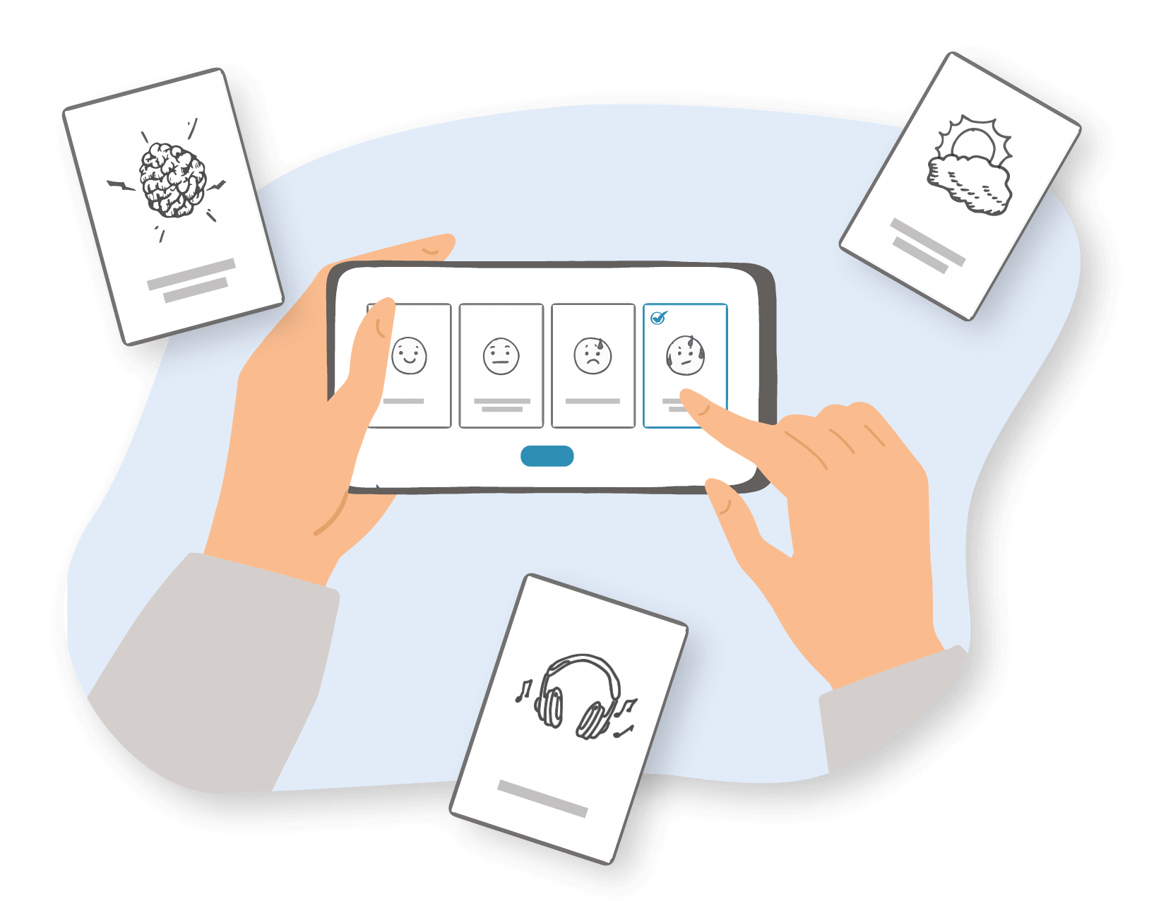 Illustration of a young person filling out a virtual questionnaire