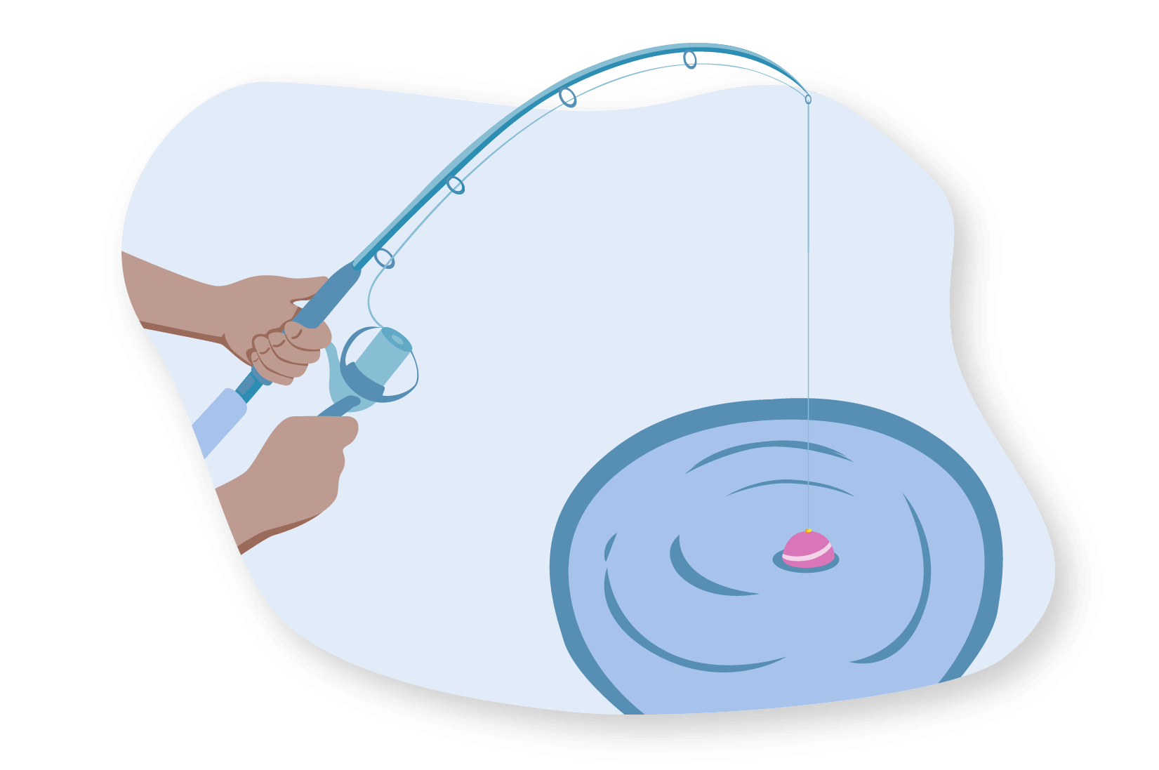 Illustration of a young person fishing